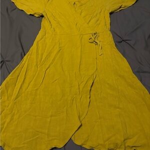 Elegant Yellow Wrap Dress